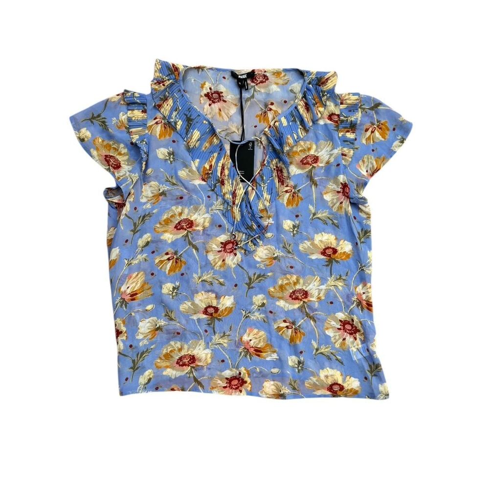 Paige100% Silk Floral Ruffle Sheer Romantic Top NWT — size XL